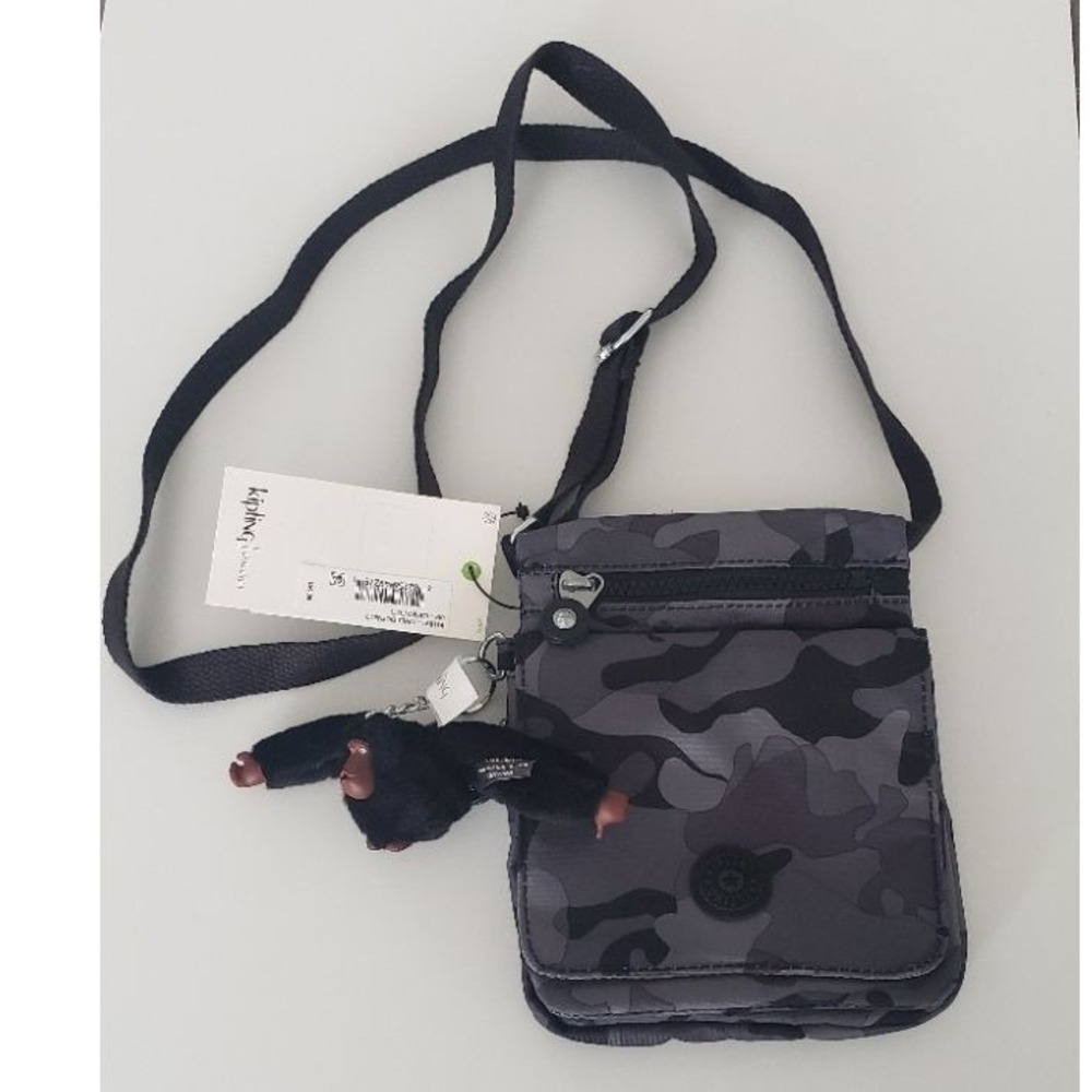 Kipling Tally Crossbody Phone Bag Grey Camo KI1891-0IF NWT